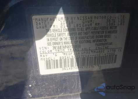 2019 Nissan Sentra Sv from USA, damaged, VIN 3N1AB7AP4KY259699